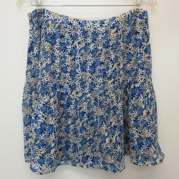 Floral Mini Skirt Size Large Blue Ruffle Lined Zipper Feminine Flowy Casual NWT - Picture 5 of 12